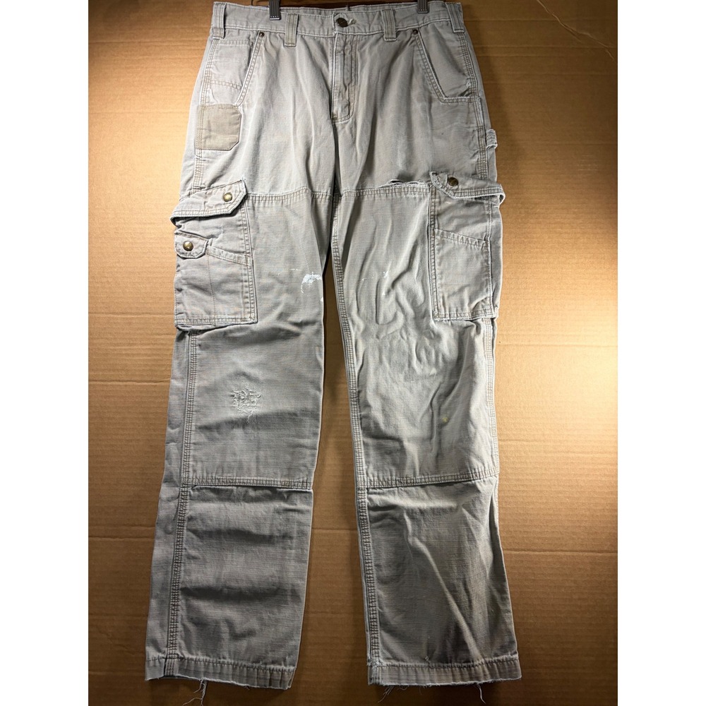Carhartt B342 DES Ripstop Cargo Pants Mens 33x34 Gray Work Utility Distressed